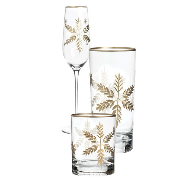 Assorted Drinkware With Gold Snowflake, INDIVIDUALLY SOLD