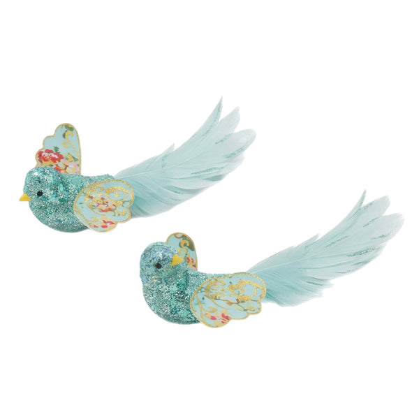 Assorted Light Blue With Flower Wings Clip On Bird Ornament, INDIVIDUALLY SOLD