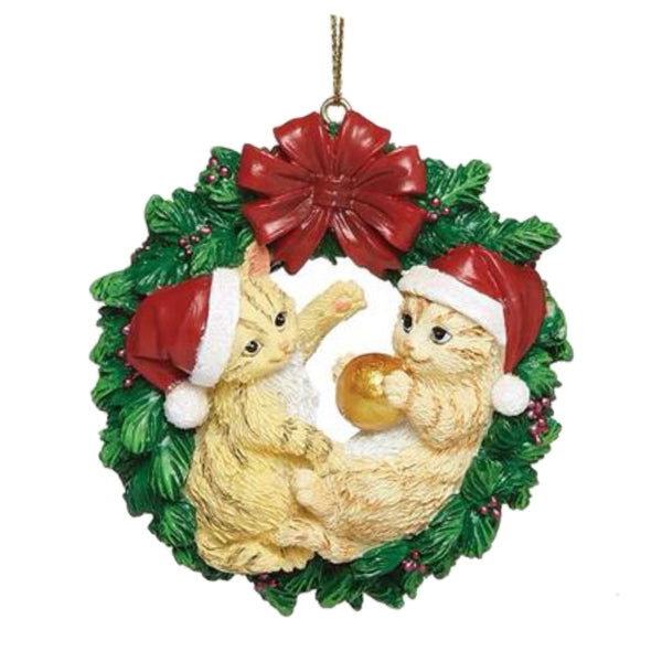 Assorted Cat In Wreath Ornament, INDIVIDUALLY SOLD