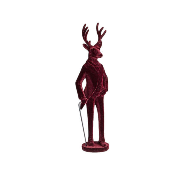 Assorted Burgundy Reindeer With Walking Stick Figurine, INDIVIDUALLY SOLD