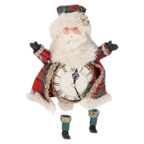 Assorted  Tartan Clock Santa Ornament, INDIVIDUALLY SOLD