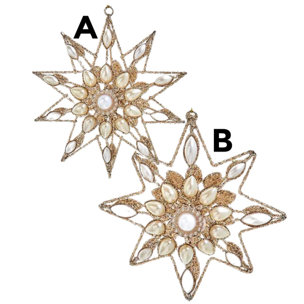 Assorted Gold & White Pearl Star Ornament, INDIVDUALLY SOLD