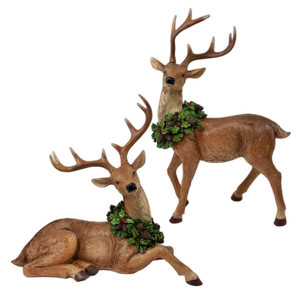 Assorted Reindeer With Wreath Figurine, INDIVIDUALLY SOLD
