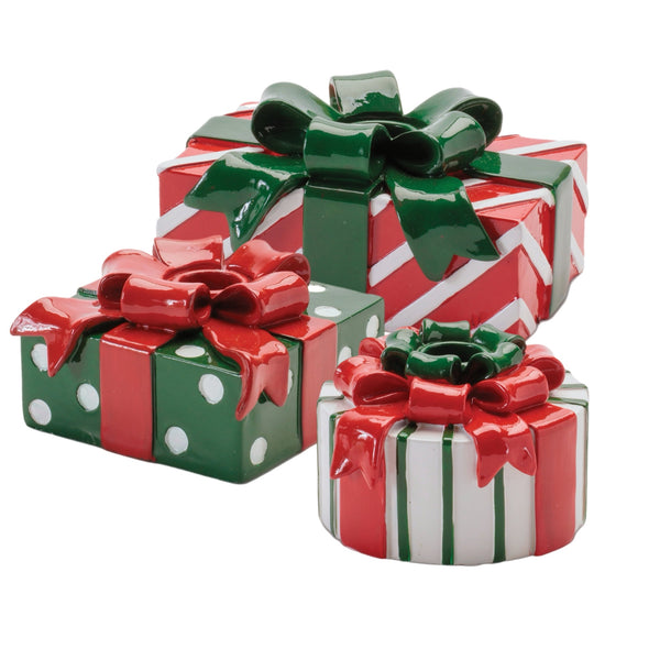 Assorted Red, White & Green Giftbox Taper Candle Holder, INDIVIDUALLY SOLD