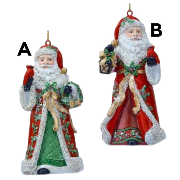 Assorted Santa Holding Cardinal Ornament, INDIVIDUALLY SOLD