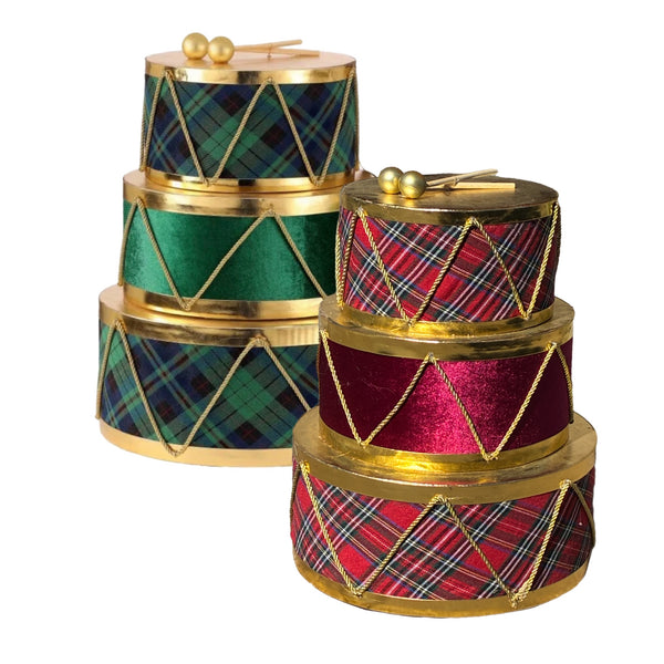 Assorted Stacked Plaid Drum Figurine, INDIVIDUALLY SOLD