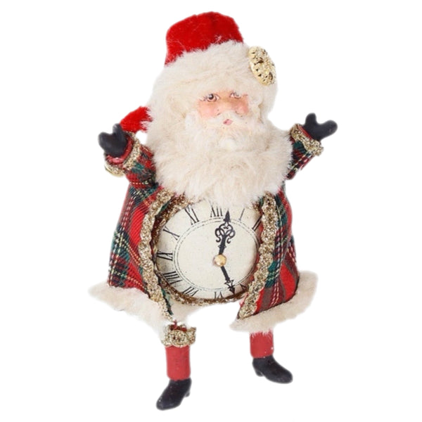 Assorted  Tartan Clock Santa Ornament, INDIVIDUALLY SOLD