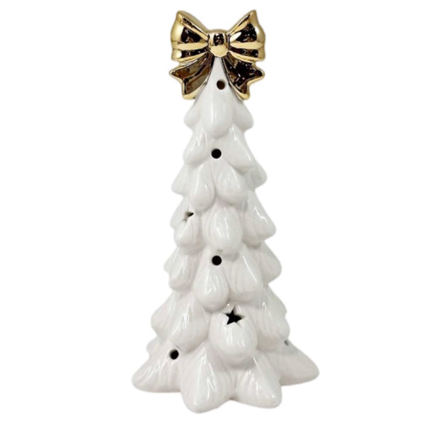 Assorted LED Tree With Gold Bow Topper Figurine, INDIVIDUALLY SOLD