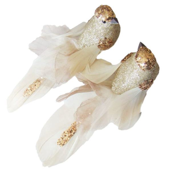 Assorted Champagne Clip On Bird Ornament, INDIVIDUALLY SOLD