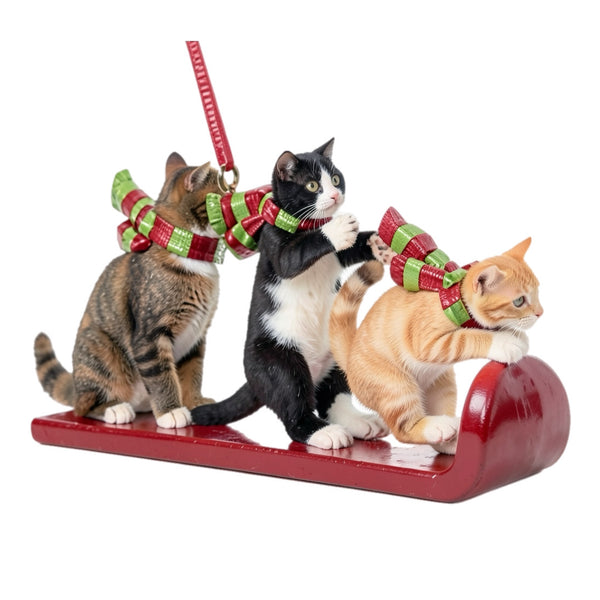 Assorted Cats &  Dogs On Sled Ornament, INDIVIDUALLY SOLD