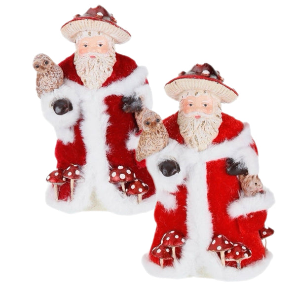 Assorted Santa In Mushroom Hat With Owl Ornament, INDIVIDUALLY SOLD
