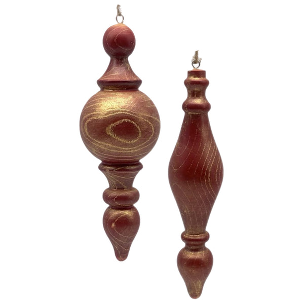 Assorted Red Wood Finial Ornament, INDIVIDUALLY SOLD
