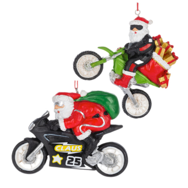 Assorted Santa On Motorcycle Ornament, INDIVIDUALLY SOLD