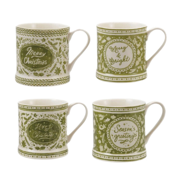 Assorted Green & White Holiday Mug, INDIVIDUALLY SOLD