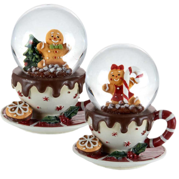 Assorted Large Gingerbread Character In Teacup Snowglobe, INDIVIDUALLY SOLD