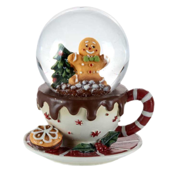 Assorted Large Gingerbread Character In Teacup Snowglobe, INDIVIDUALLY SOLD