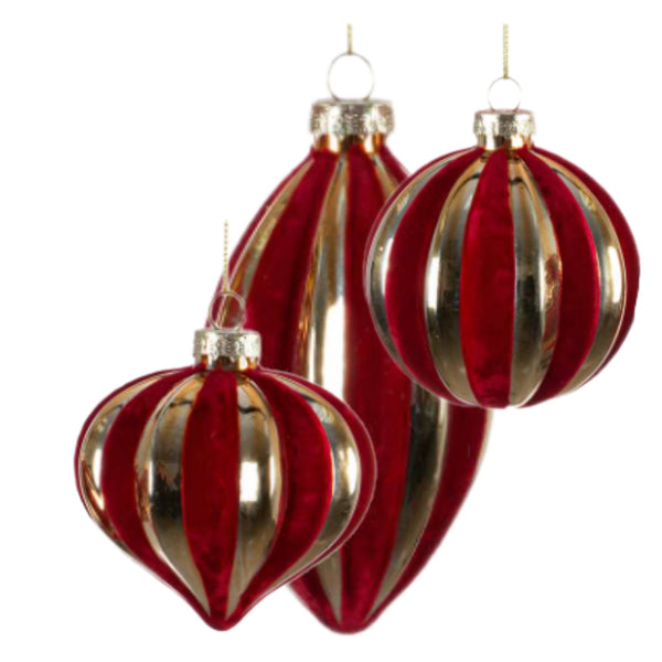 Assorted Red & Gold Velvet Striped Ball, INDIVIDUALLY SOLD
