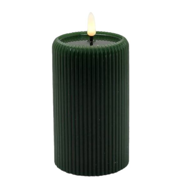Assorted Dark Green Striped Pillar Flameless Candle, INDIVIDUALLY SOLD