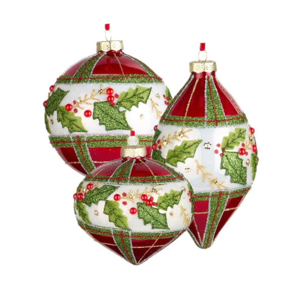 Assorted Plaid & Holly Ball, INDIVIDUALLY SOLD