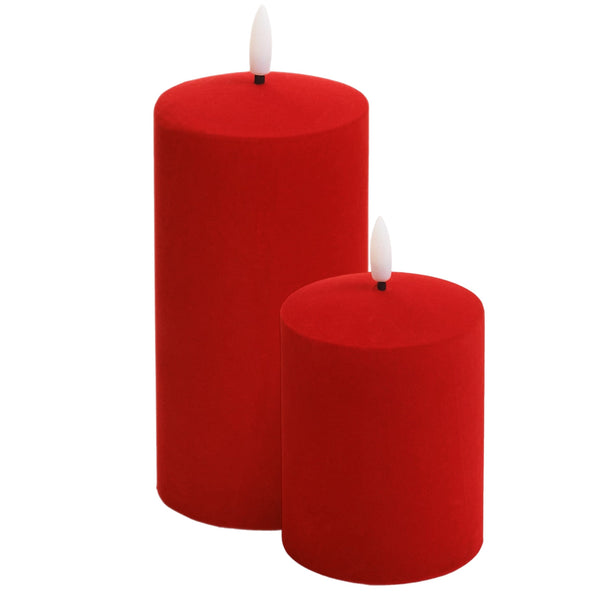 Assorted Red Velvet Pillar Flameless Candle, INDIVIDUALLY SOLD