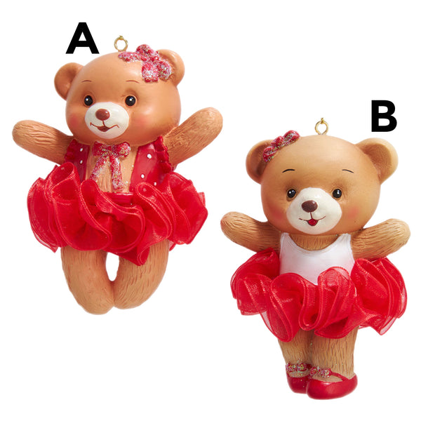 Assorted Teddy Bear In Red Tutu Ornament, INDIVIDUALLY SOLD