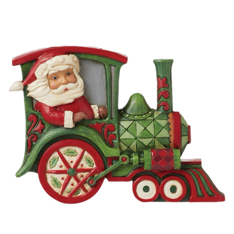 Santa In Train Green Engine Ornament