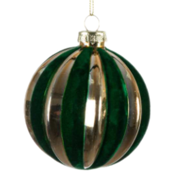 Assorted Green & Gold Velvet Striped Ball, INDIVIDUALLY SOLD