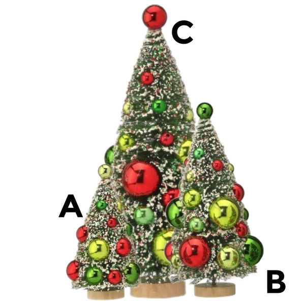 Assorted Green & Red Bottlebrush Tree Figurine, INDIVIDUALLY SOLD