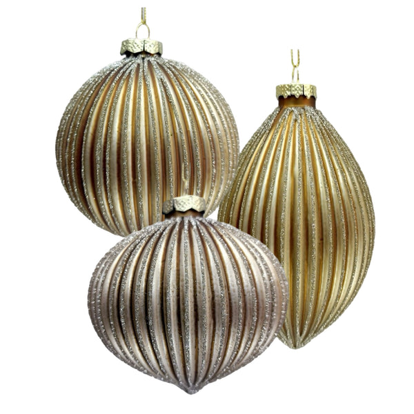Assorted Gold Matte Ribbed Ball, INDIVIDUALLY SOLD