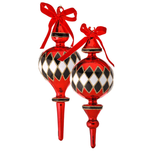 Assorted Red With Black & White Checkered Finial Ball, INDIVIDUALLY SOLD
