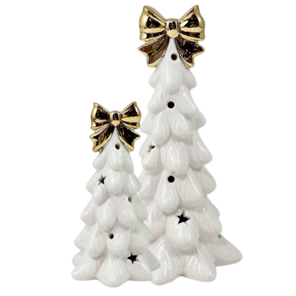 Assorted LED Tree With Gold Bow Topper Figurine, INDIVIDUALLY SOLD