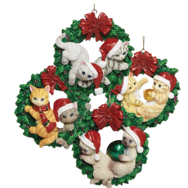 Assorted Cat In Wreath Ornament, INDIVIDUALLY SOLD