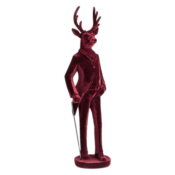 Assorted Burgundy Reindeer With Walking Stick Figurine, INDIVIDUALLY SOLD