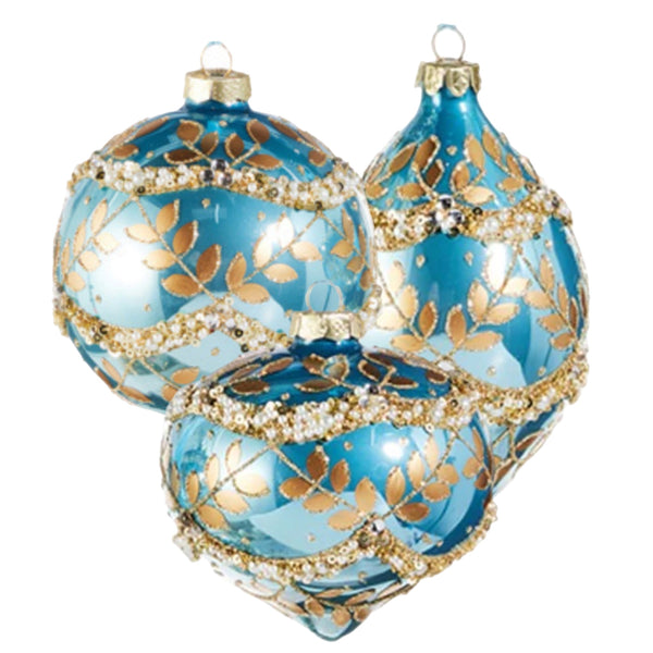 Assorted Clear Blue With Gold Leaf Pattern Ball, INDIVIDUALLY SOLD