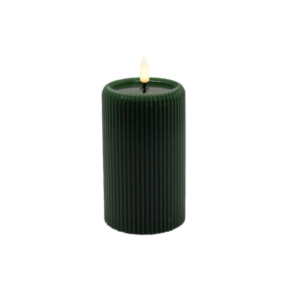 Assorted Dark Green Striped Pillar Flameless Candle, INDIVIDUALLY SOLD