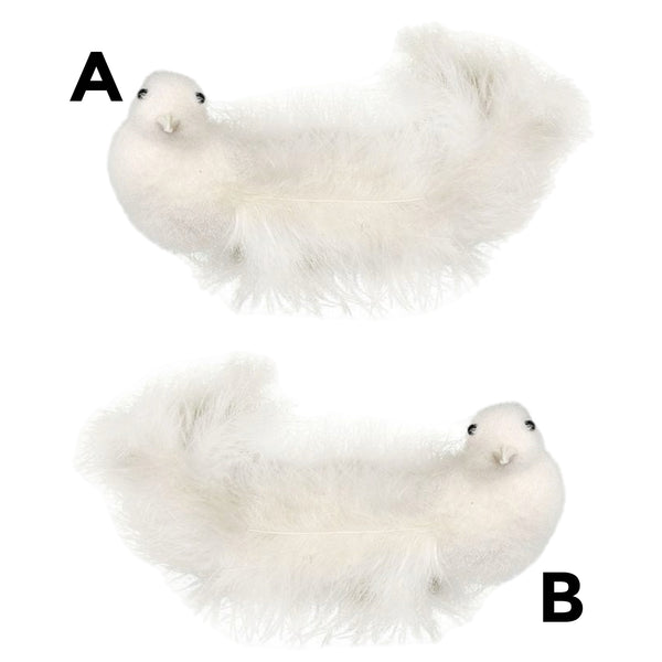 Assorted White With Feathers Clip On Bird Ornament, INDIVIDUALLY SOLD