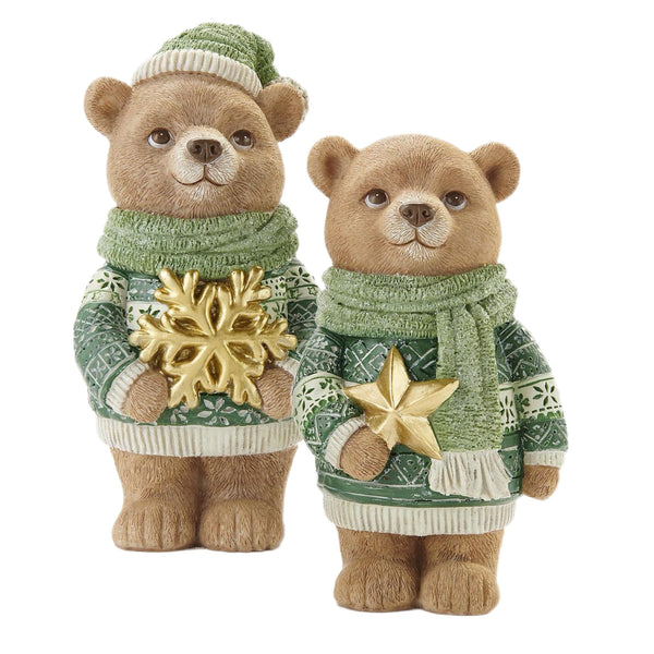 Assorted Bear In Green Sweater Figurine, INDIVIDUALLY SOLD