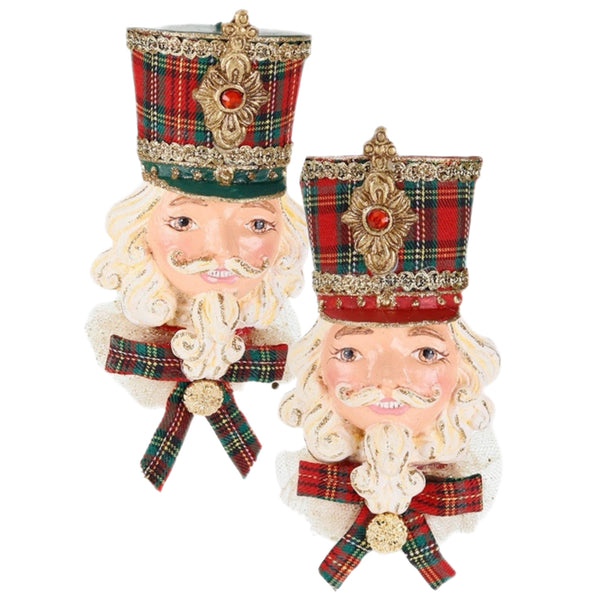 Assorted Tartan Nutcracker Head Ornament, INDIVIDUALLY SOLD