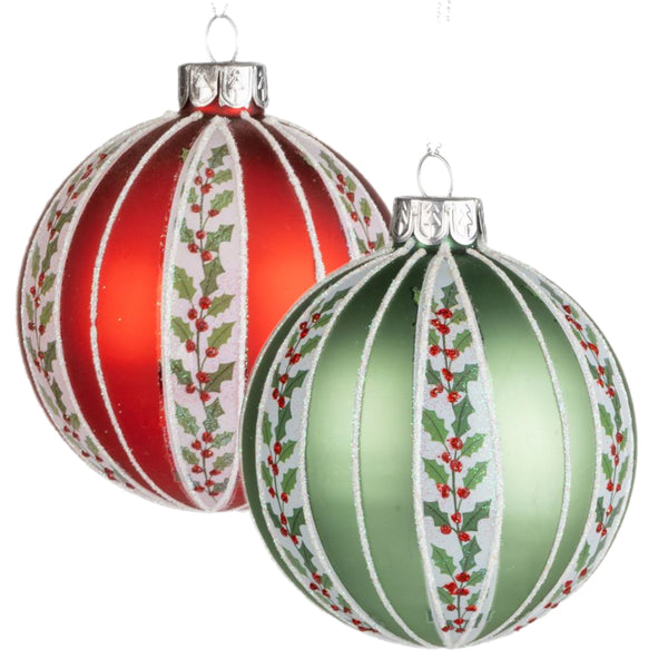 Assorted Holly Striped Ball, INDIVIDUALLY SOLD
