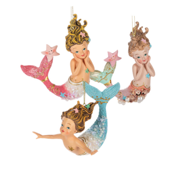 Assorted Pastel Girl Mermaid Ornament, INDIVIDUALLY SOLD