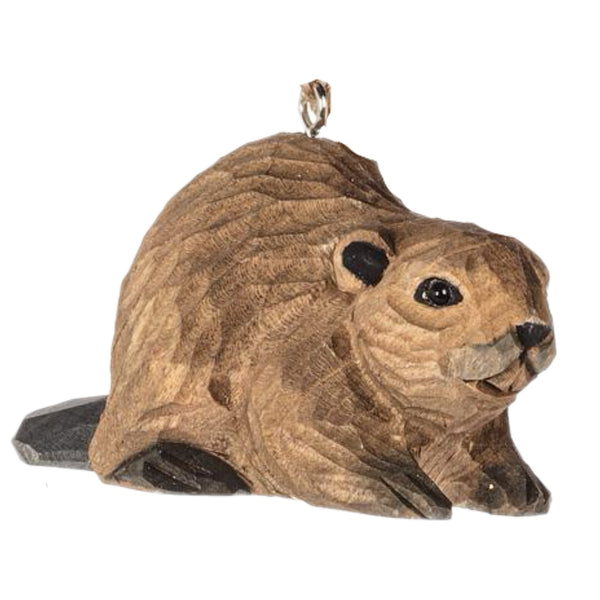 Assorted Wood Carved Beaver Ornament, INDIVIDUALLY SOLD