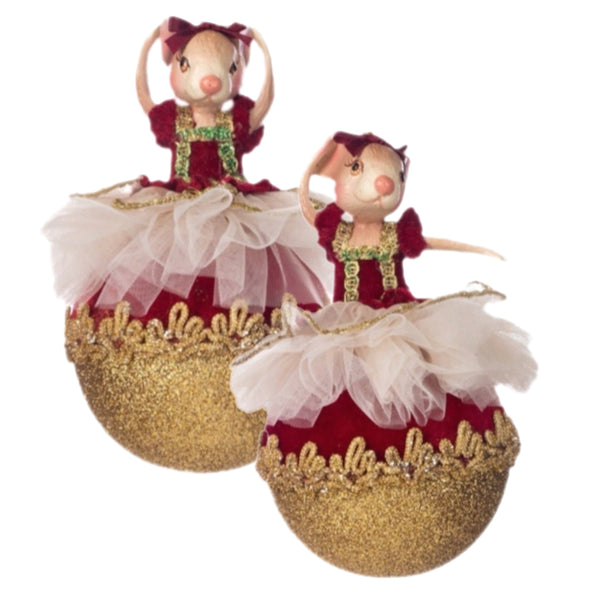 Assorted Red Mouse Ballerina Ball Ornament, INDIVIDUALLY SOLD