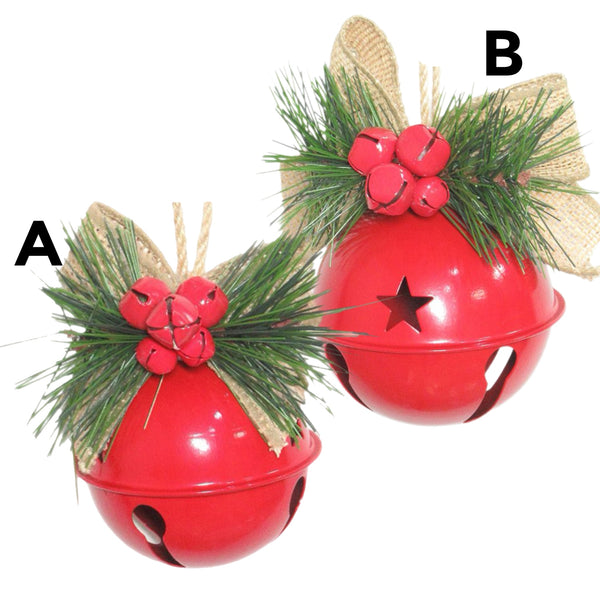 Assorted Red Bell With Burlap Bow Ornament, INDIVIDUALLY SOLD