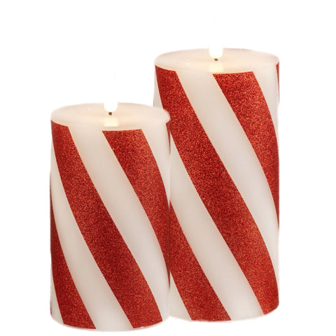 Assorted Candy Cane Pillar Flameless Candle, INDIVIDUALLY SOLD