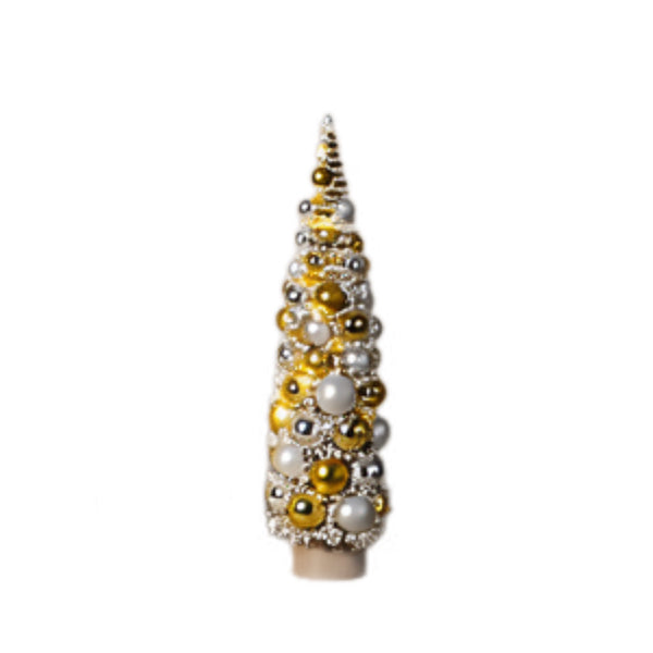 Assorted Gold & White LED Bottlebrush Tree Figurine, INDIVIDUALLY SOLD