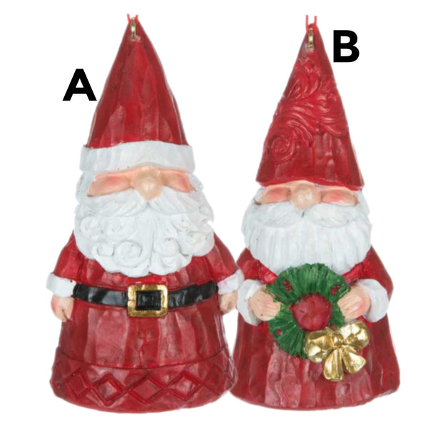 Assorted Red Wood Carved Style Santa Ornament, INDIVIDUALLY SOLD