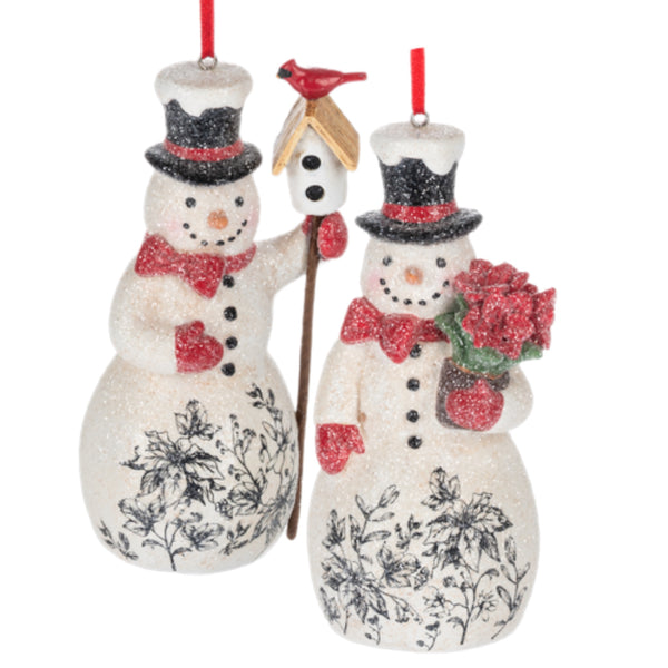 Assorted Snowman With Flower Pattern Ornament, INDIVIDUALLY SOLD