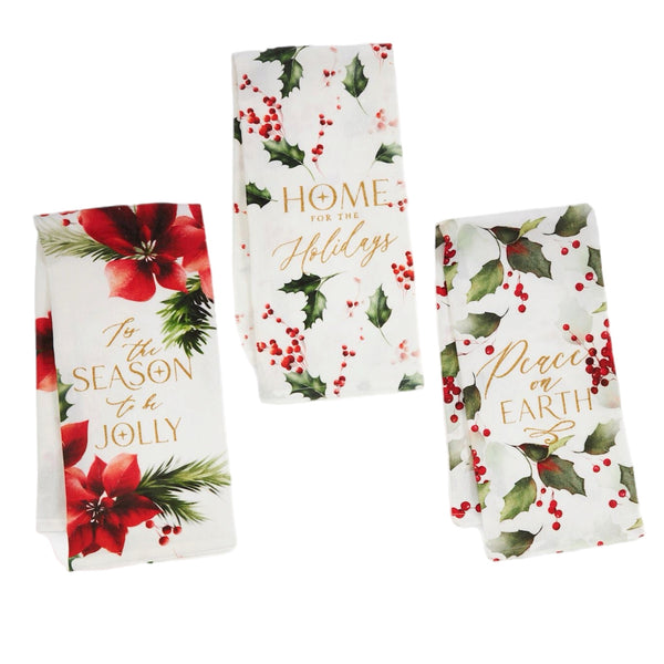 Assorted Christmas Floral Tea Towel, INDIVIDUALLY SOLD
