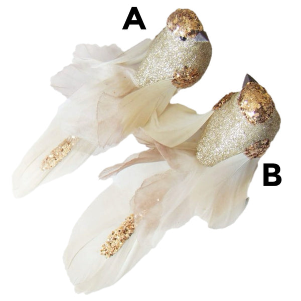 Assorted Champagne Clip On Bird Ornament, INDIVIDUALLY SOLD