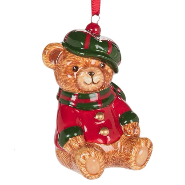 Assorted Teddy Bear In Red & Green Outfit Ornament, INDIVIDUALLY SOLD